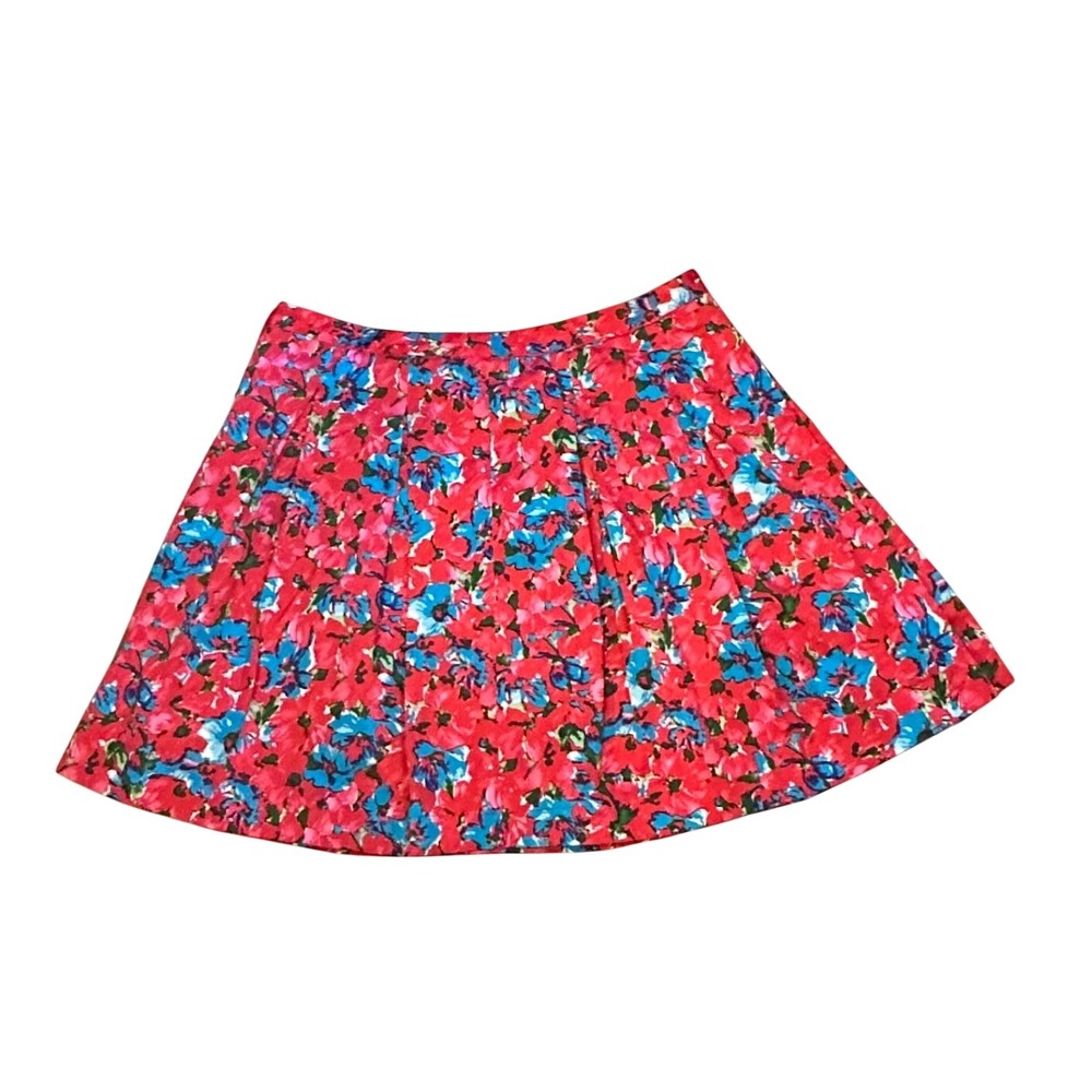 Talbots Pleated A-Line Skirt Size 16 Lined Side Zip Red Blue Floral Chic Glam